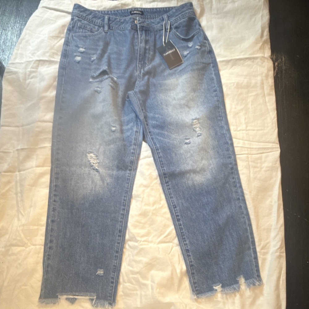 Flamingals Blue Distressed Cropped Jeans